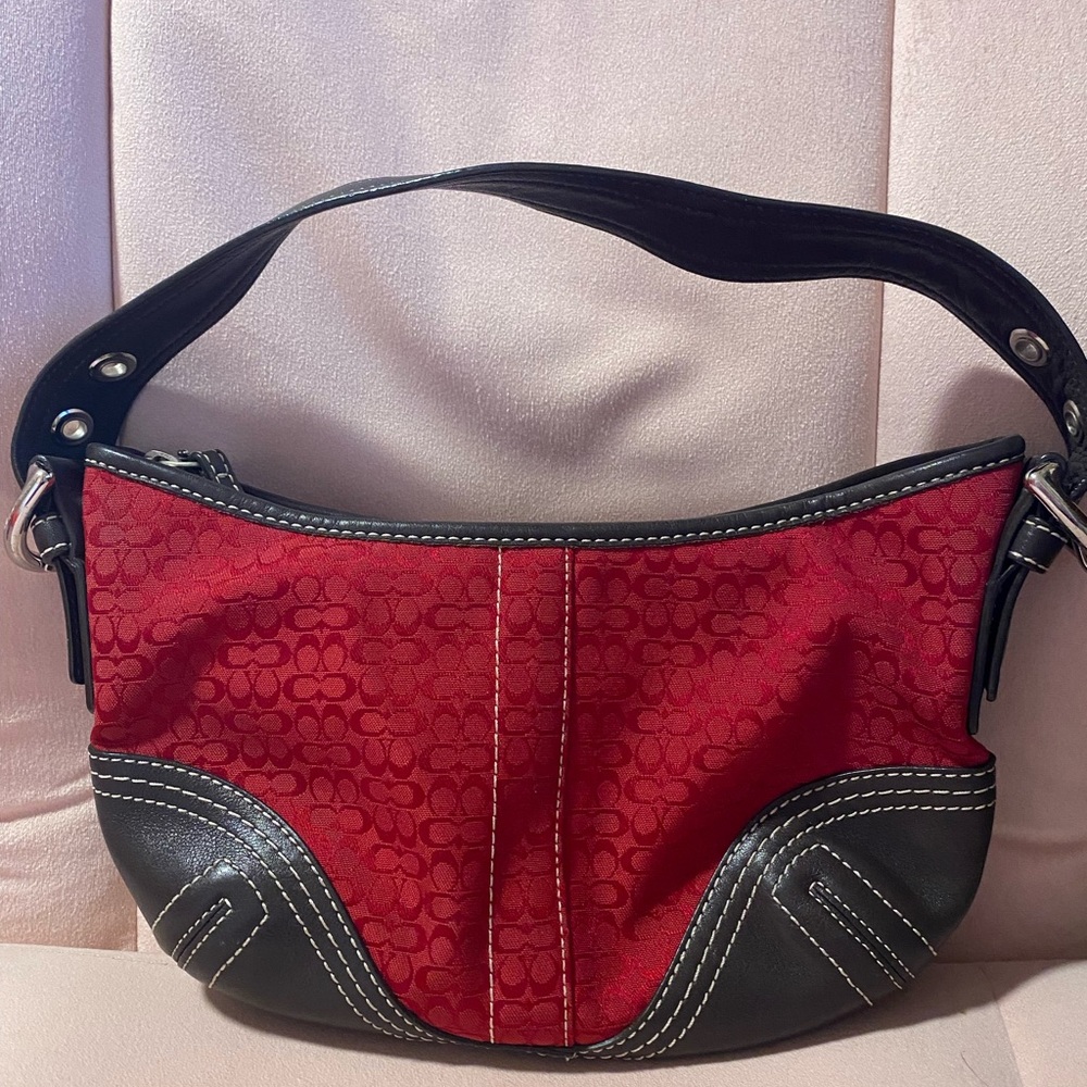 Coach purse Red and Brown classic pattern-EUC